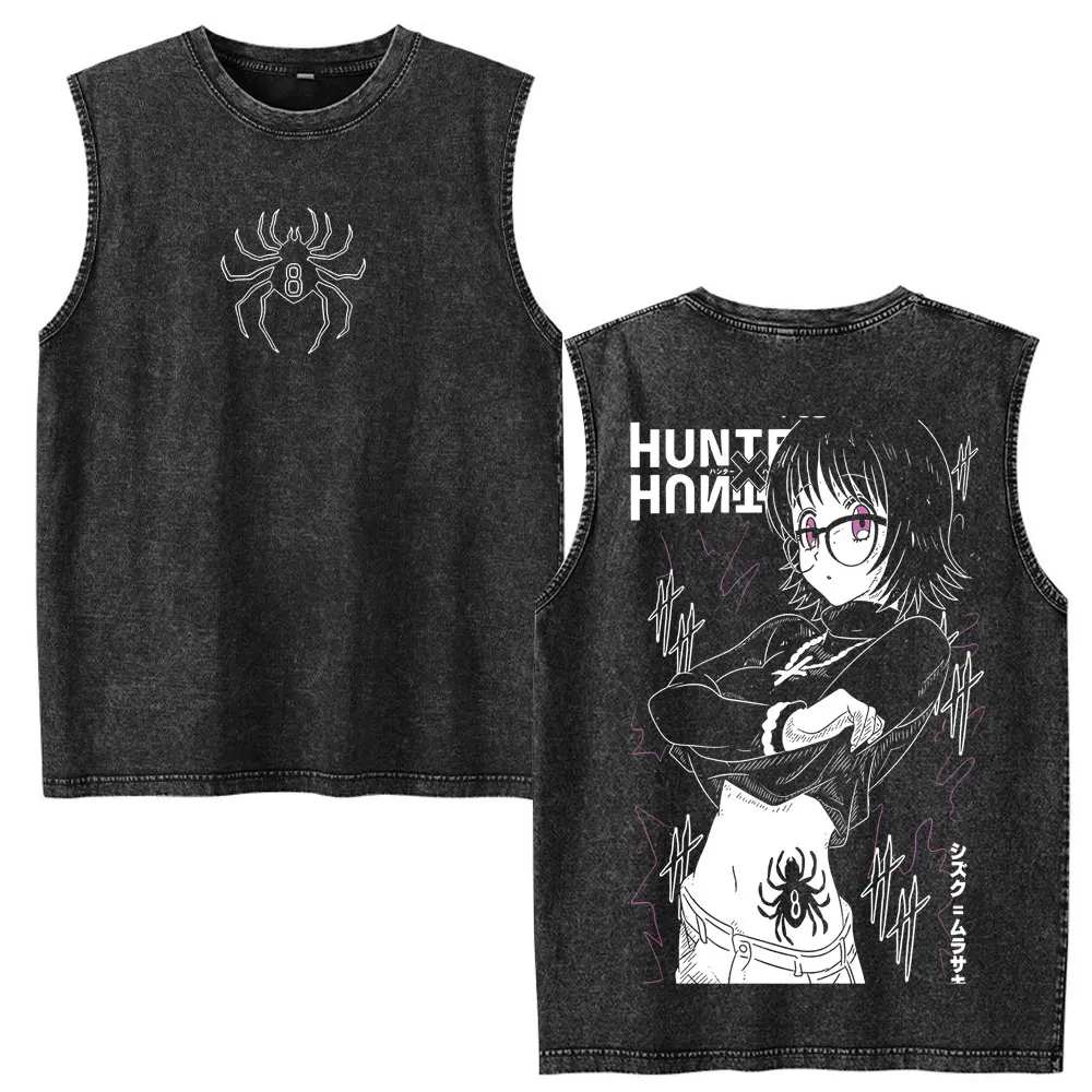 Anime Hunter X Hunter Spider Phantom Troupe Shizuku Vintage Washed Vest T Shirt Men Women Fashion Sleeveless Tank Tops Tee Shirt