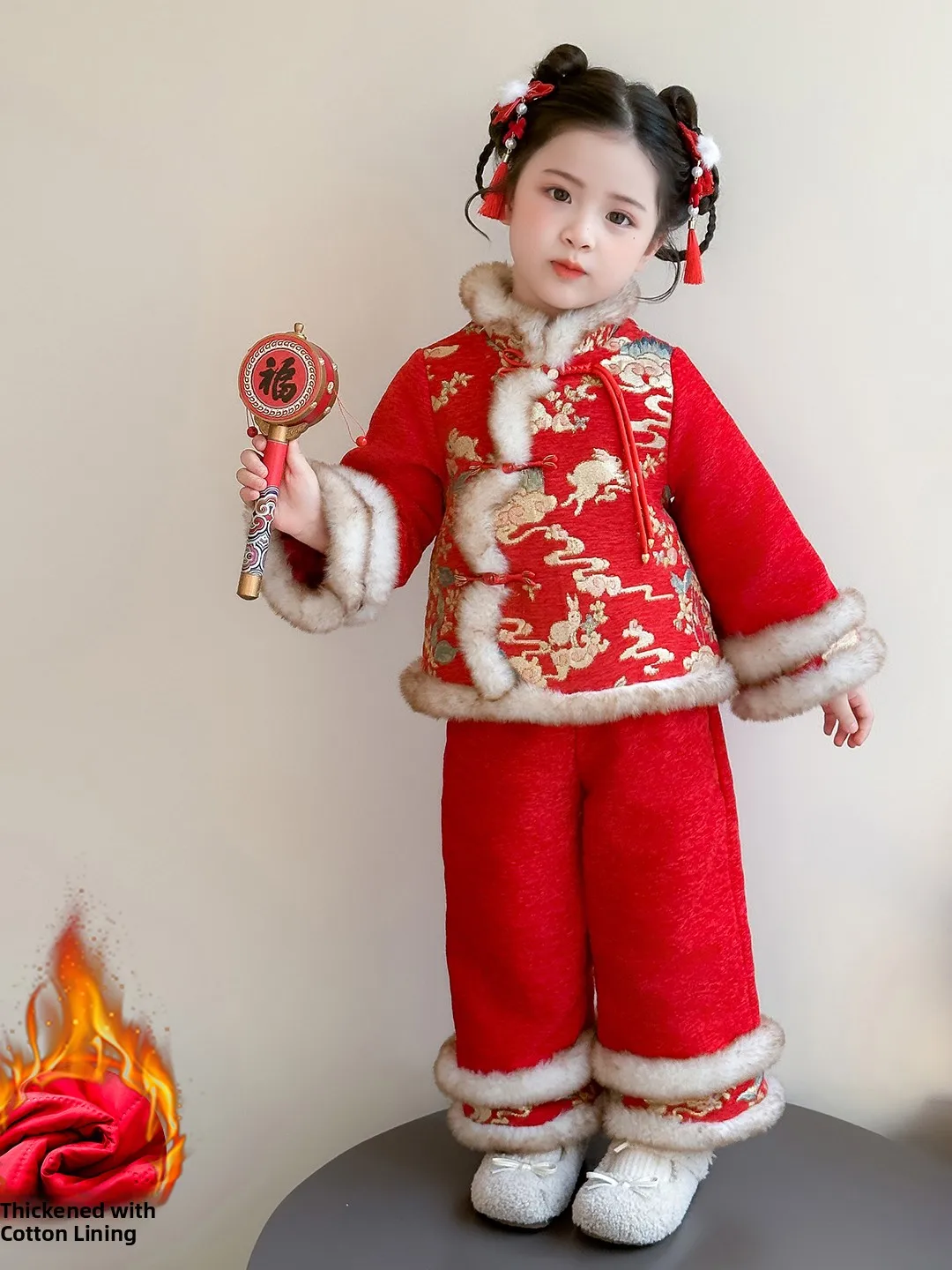 

Новогодний наряд для девочек, комплект из двух предметов Thiened Cotton Jaet, зимняя модная традиционная китайская детская одежда