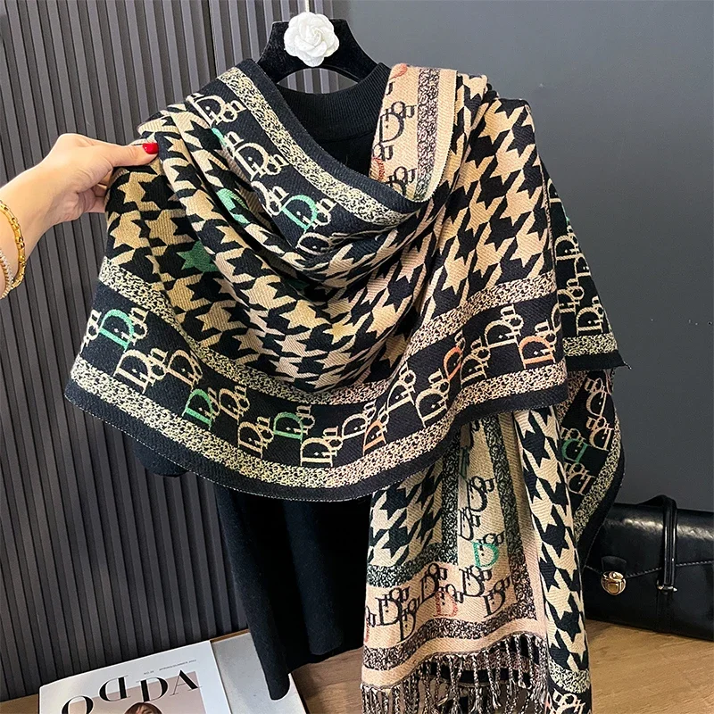 Donne di alta qualità Nuovo design pied de poule Inverno caldo cashmere Sciarpe jacquard Addensare Scialle avvolgente Sciarpa di Pashmina di lana da