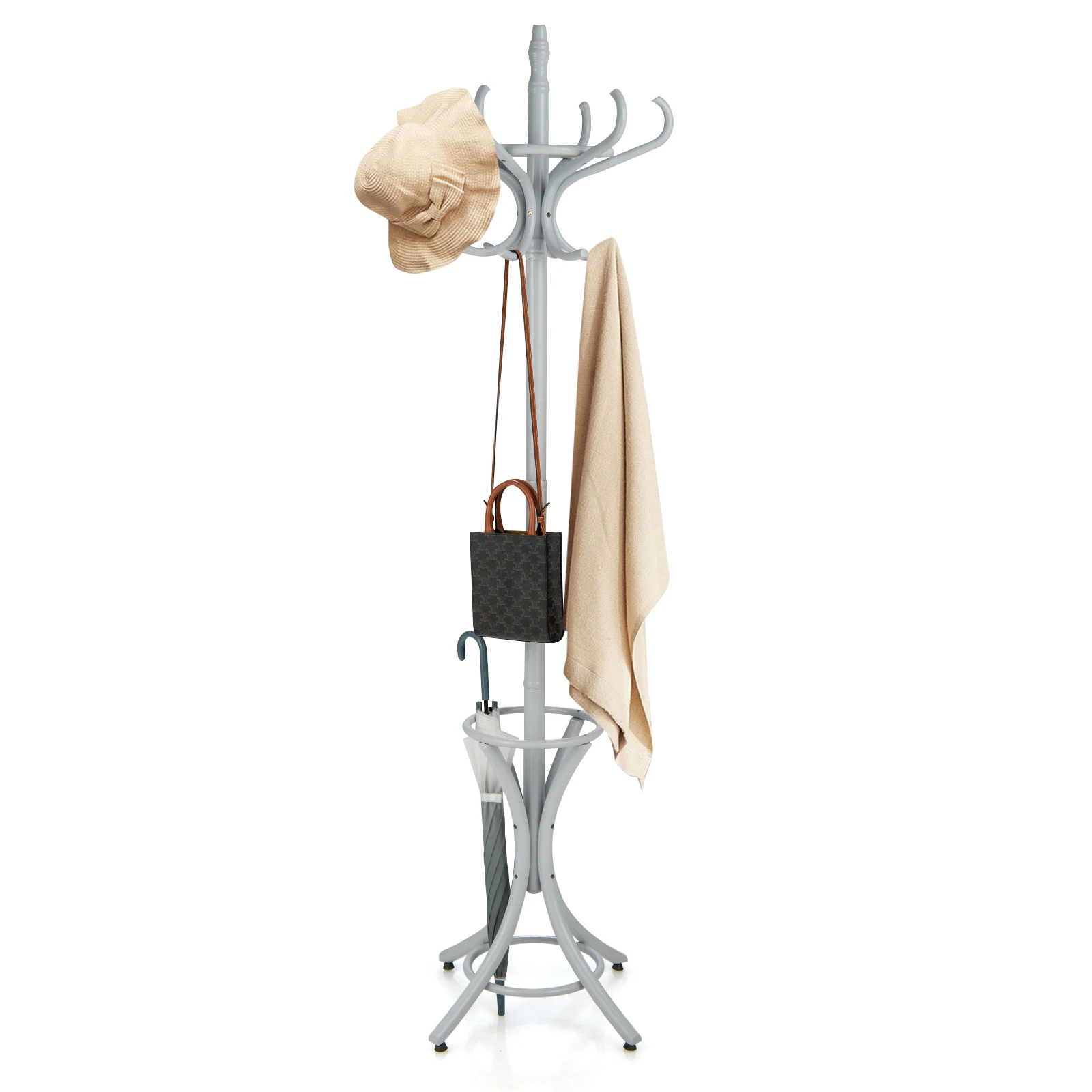 184cm coat rack with umbrella holder, jackets stand with 12 dresses hooks, Wood dresses stand wardrobe