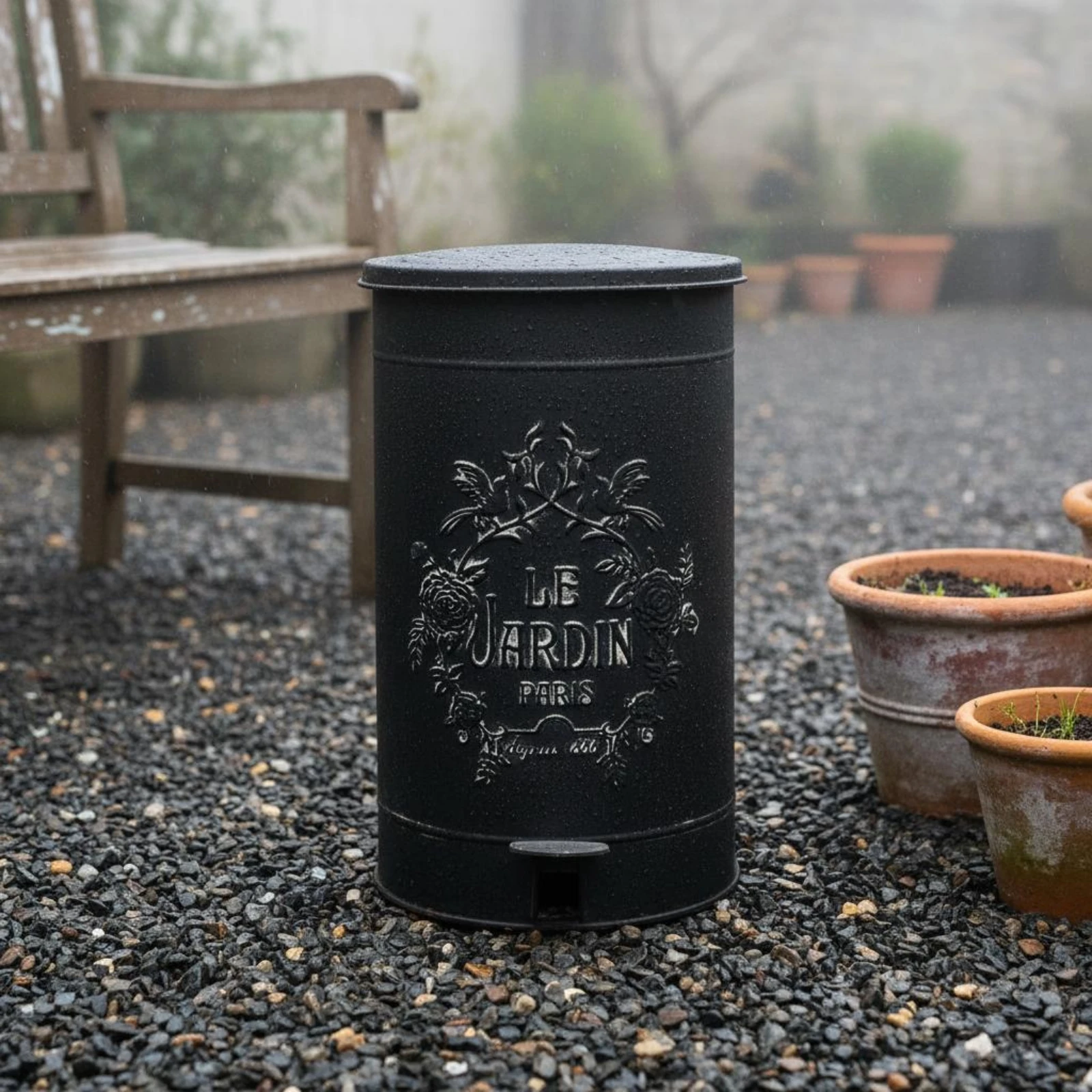 

Garden Iron Dustbin Step-on Lid Decorative Pedal Waste Bin Ornate Courtyard Trash Can Rust Resistant Decorative Waste Bin