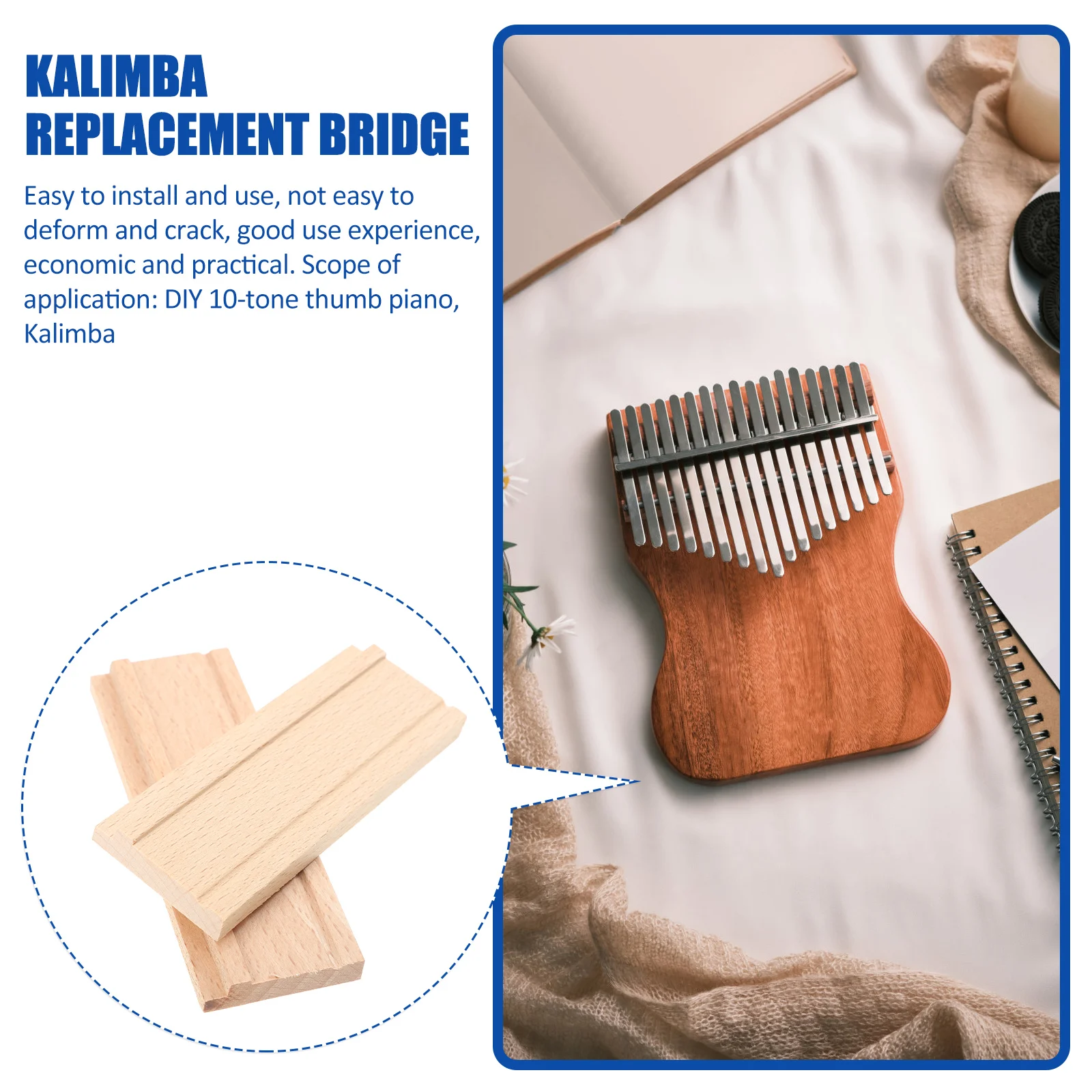 

2 PCS Kalimba Accessories Musical Natural Wood Bridge Thumb Finger Piano Replacement for Mini Solid
