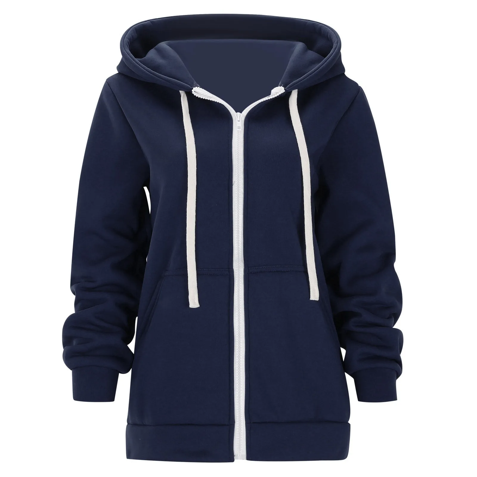 

Womens Fashion Simple Drawstring Hooded Jacket Women Casual Sport Fit Hoodie Fleece Sweatshirt Zip Jackets chaquetas de mujer