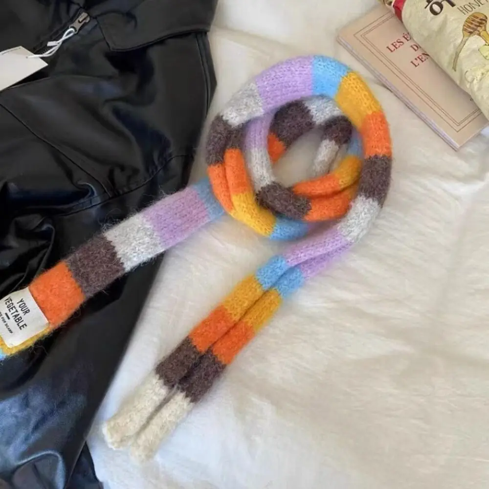 

Harajuku Style Y2K Striped Scarf Collocation Clothing Accessories Sweet Cool Long Narrow Scarves Scarf Accessories Rainbow Color