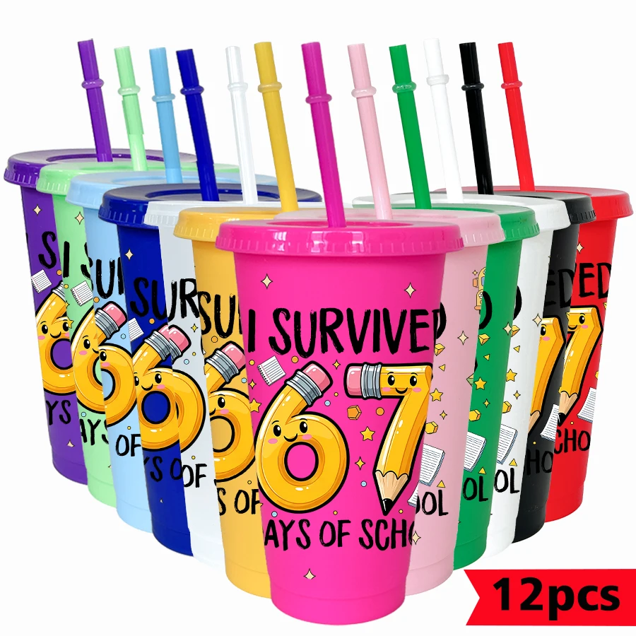 

12 шт./лот, 67 серии, карандаш со смайликом, 26 унций, цветной пластиковый стакан, посуда для напитков на день рождения, чашка для воды для выпускного вечера