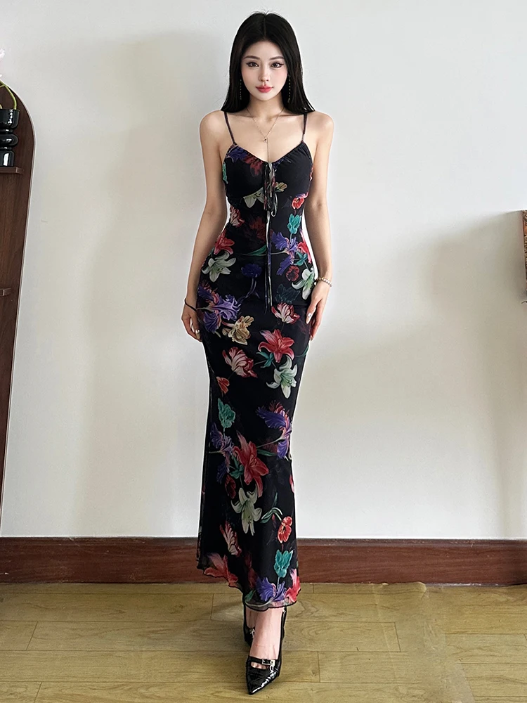 WEIRD PUSS Ele Floral Print ter Dr Women's Slim Long Dr Sli Personali Print Summer Season Gown