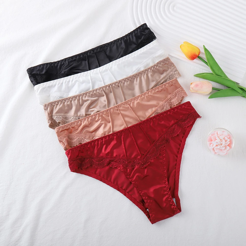 ملابس داخلية نسائية متقدمة مادة زلقة ثلجية خفيفة مغرية مثيرة بحافة من الدانتيل ملابس داخلية مريحة للغاية بلون سادة