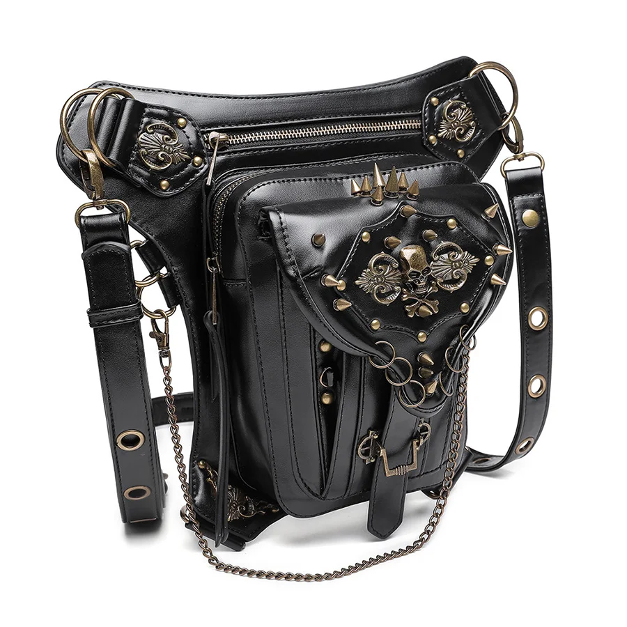 

Steampunk Retro Motorcycle Bag, Personalized Rivet Single Shoulder Crossbody Bag, Women's Mobile Phone Waist Bag, Halloween