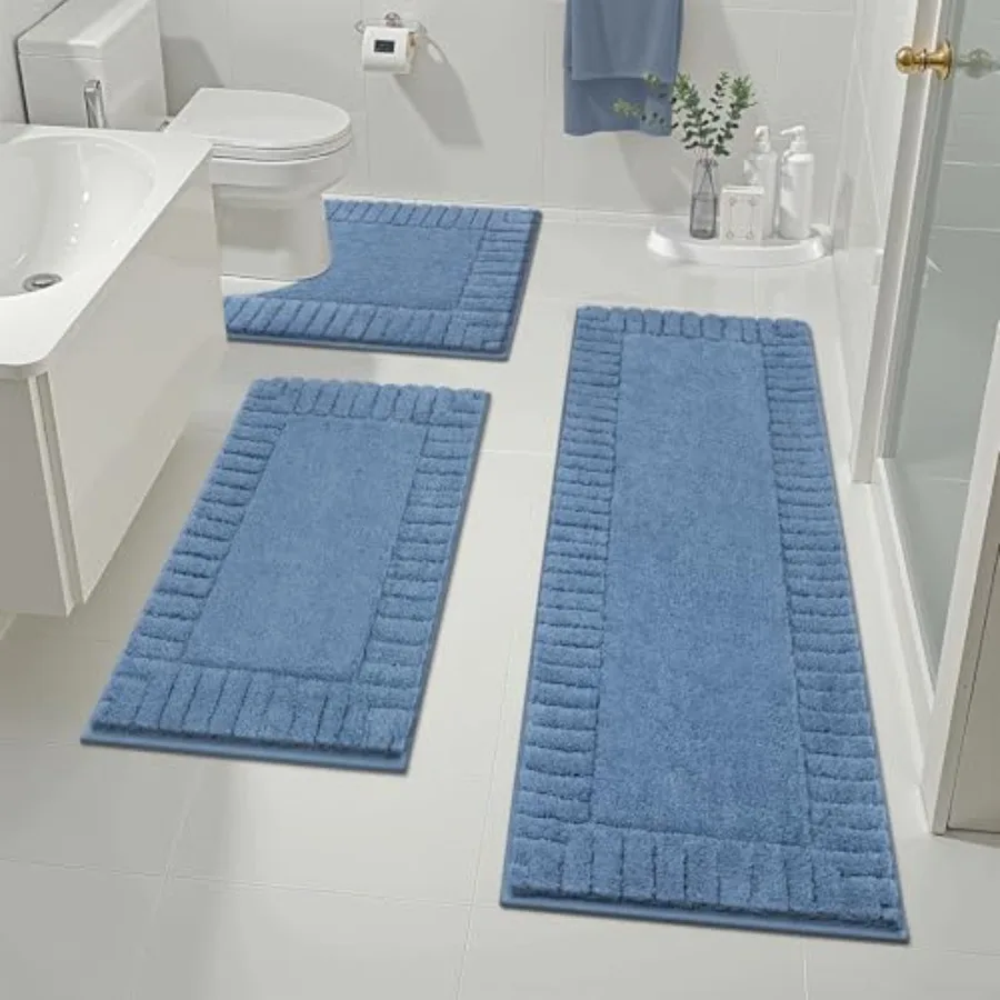 

Bathroom Rugs Sets 3 Pcs Bathroom Shower Rugs with U-Shaped Contour Toilet Mat Absorbent Microfiber Plush Bath Mats Non Slip Ba