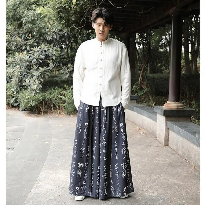 M-5XL Plus Streetwear Hakama Kung Fu Pants with Wide Bottom Wushu Kimono Chinese Mens Wide Pants for Mens Japanese Style XXXXXL