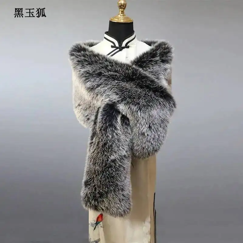 

Luxury warm faux fox fur shawl winter women plush scarf wrap cape coat wedding long scarves 32 colors 165x30cm