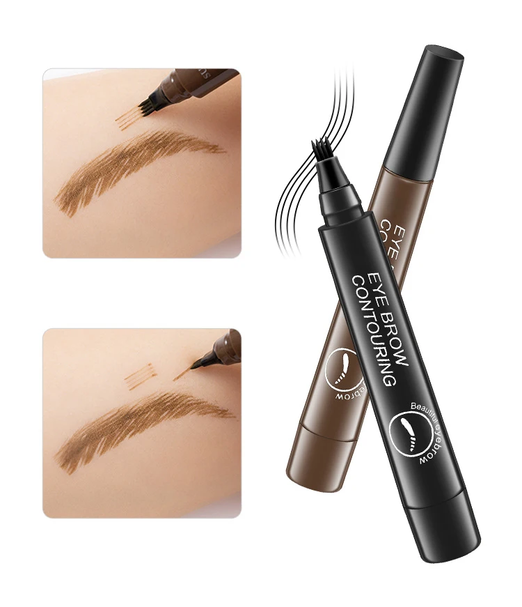 4 Point Eyebrow Pencil Black Brown Waterproof Microblading Liquid Eyebrow Pen Makeup Long Lasting Cosmetic 4 Points Eye Brow Pen