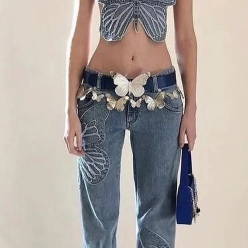 

652F Stomach Chain Butterfly Belly Chain Layered Body Chain Butterfly Waist Chain Belt Skirt Chain y2k Pant Chain Jeans Belt
