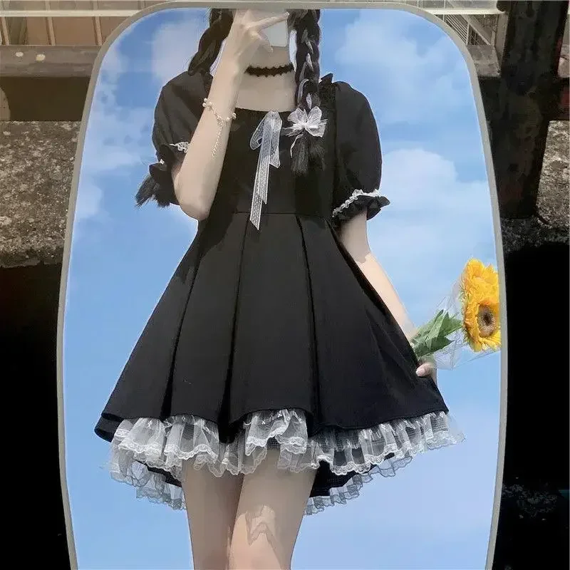 أزياء الصيف طالب المدرسة الثانوية موحدة لطيف هيبورن نمط فستان قصير تنورة سوداء اليابانية كلية نمط فتاة الإحساس 2025 #3