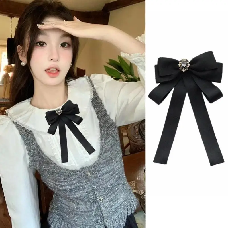 Black Bow Tie Rhinestone Bowknot Brooches For Women Shirt Collar Corsage Jewelry Clothing & Accessories