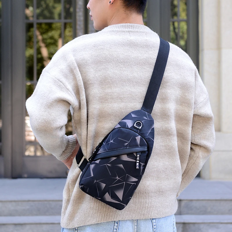Men's Geometric Print Oxford Chest Bag - close-up view