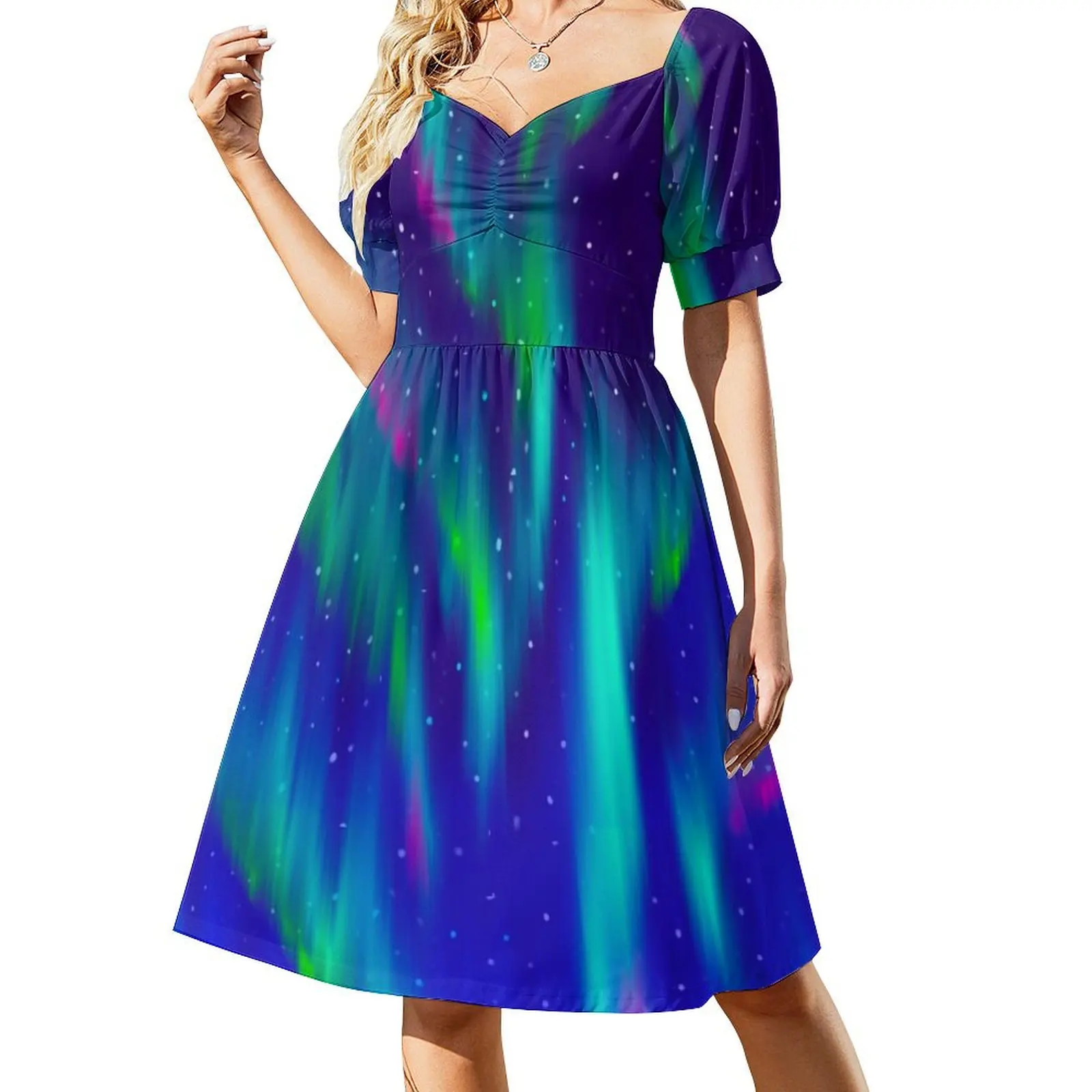 

colorful aurora Short-Sleeved Dress party dress women elegant luxury Cocktail of dresses summer clothes for women