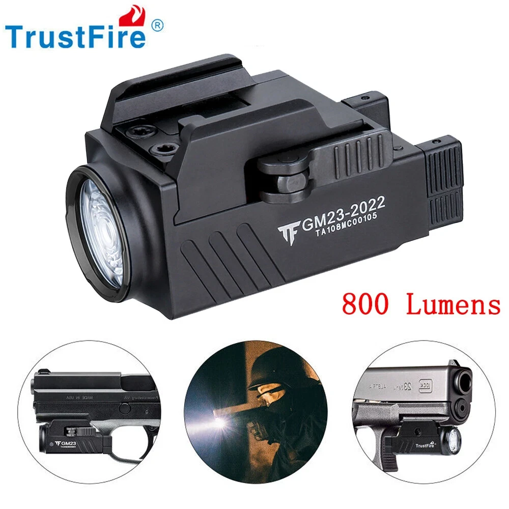 Trustfire GM23 Tactical Pistol Light 800 Lumen Mini LED Light Compact USB Rechargeable Quick Release Torch Flashlight for Gl0ck
