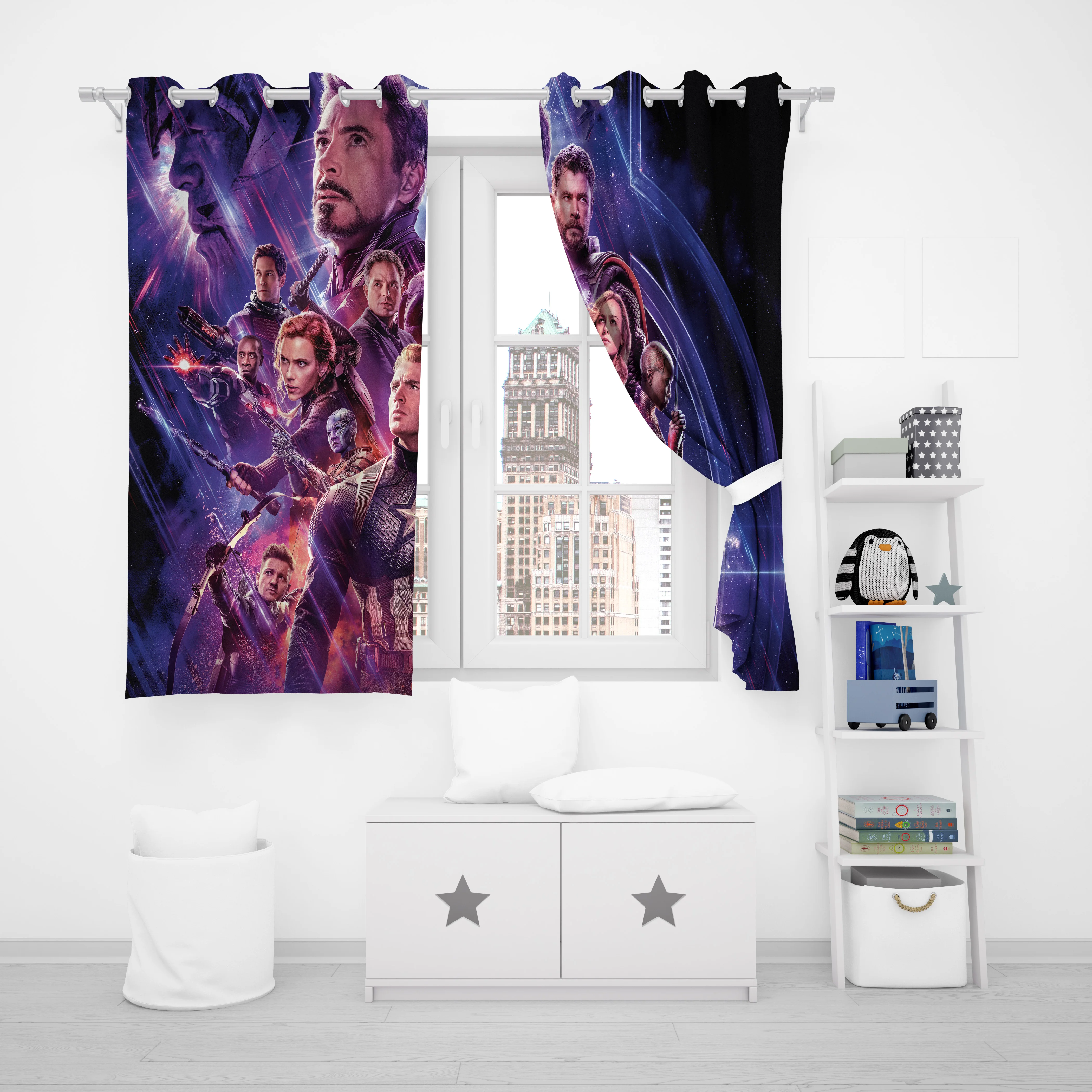 The Avengers Anime Curtains For Living Room Bedroom Blackout Drapes 1pc Home Decor Perforated Dustproof 커튼