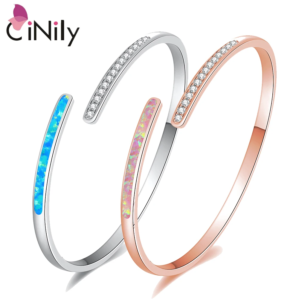 CiNily Blue & Pink Fire Opal Stone Open Bangles Rose Gold Plated   Adjustable Bracelet Jewelry Best Gifts for Woman Summer Party