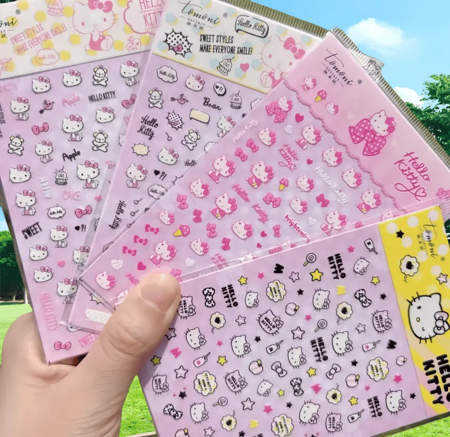 

Sanrio 5D Relief Anime Hello Kitt Nail Sticker Cartoon Kurome Nail Supplies Nail Decals Animation Cinnamoroll Stickers For Nails