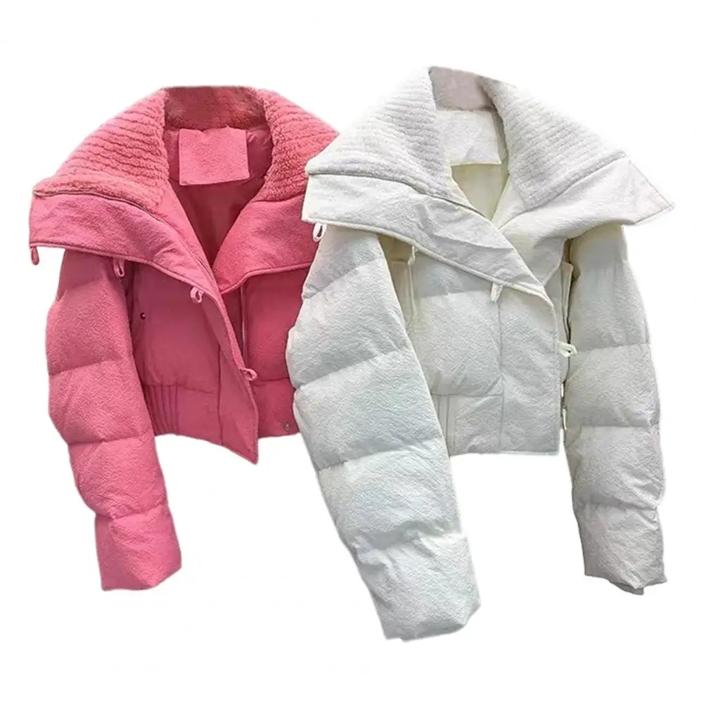 

Women Winter Cotton Coat High Collar Neck Protection Windproof Long Sleeves Short Type Jacket Thickened Padded Overcoat