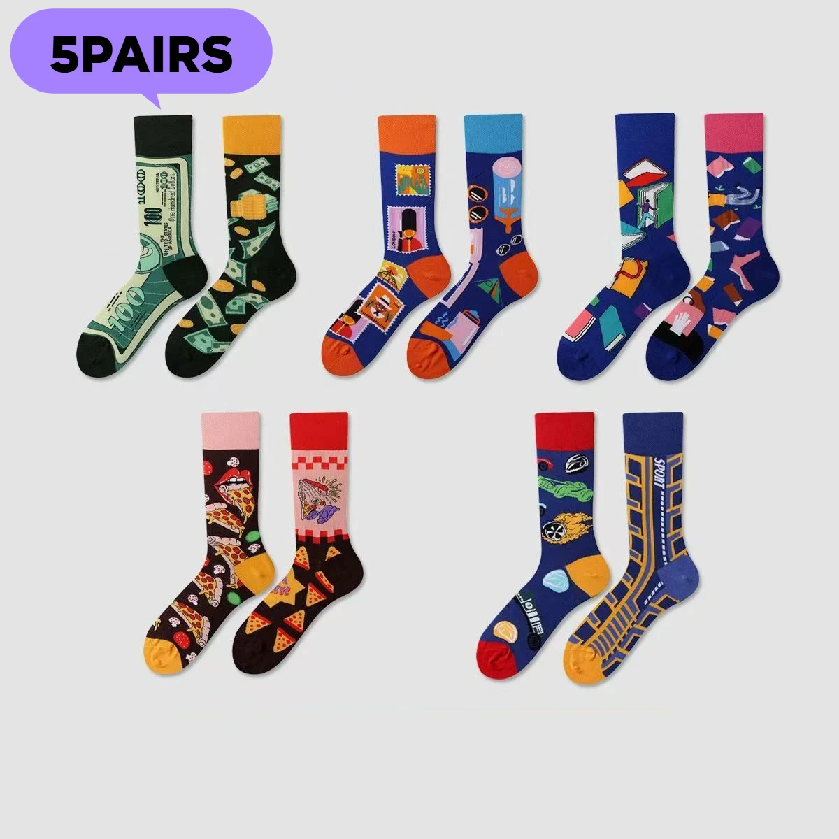 【5 Pairs】 Man Women Sock Original AB Tide Socks Colorful Cat Dog Koala Cow Cotton Socks Four Seasons Unisex Socks