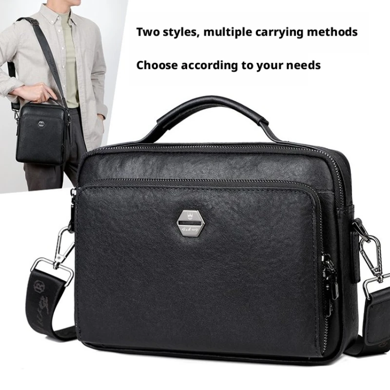 Men Genuine Leather Briefcase Business small square Bag Messenger Shoulder Bag Office Handbag Cowhide Crossbody Male Travel Tote