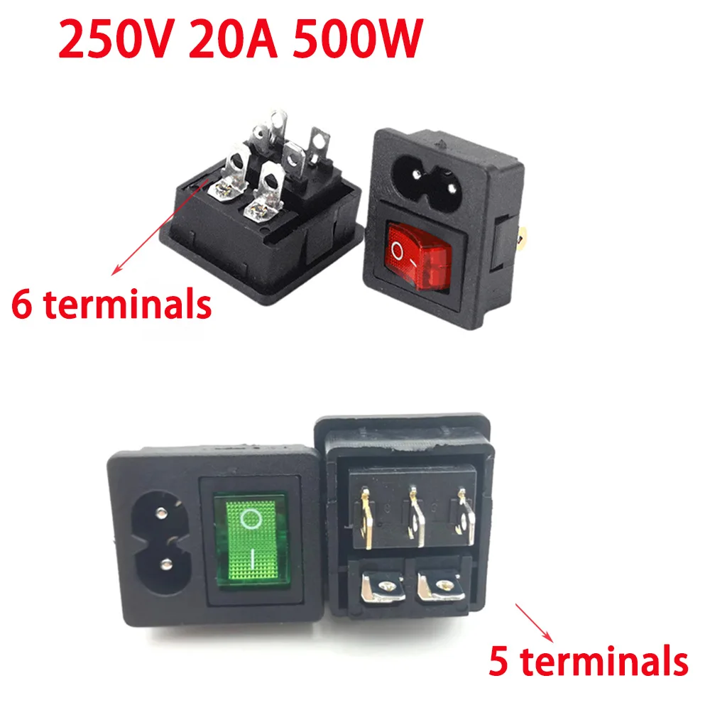 AC 250V 20A  Power Socket Fuse Switch Connector Plug with Red/GreenRocker Switch Connectors Plug Connectors Dielectric Intensity