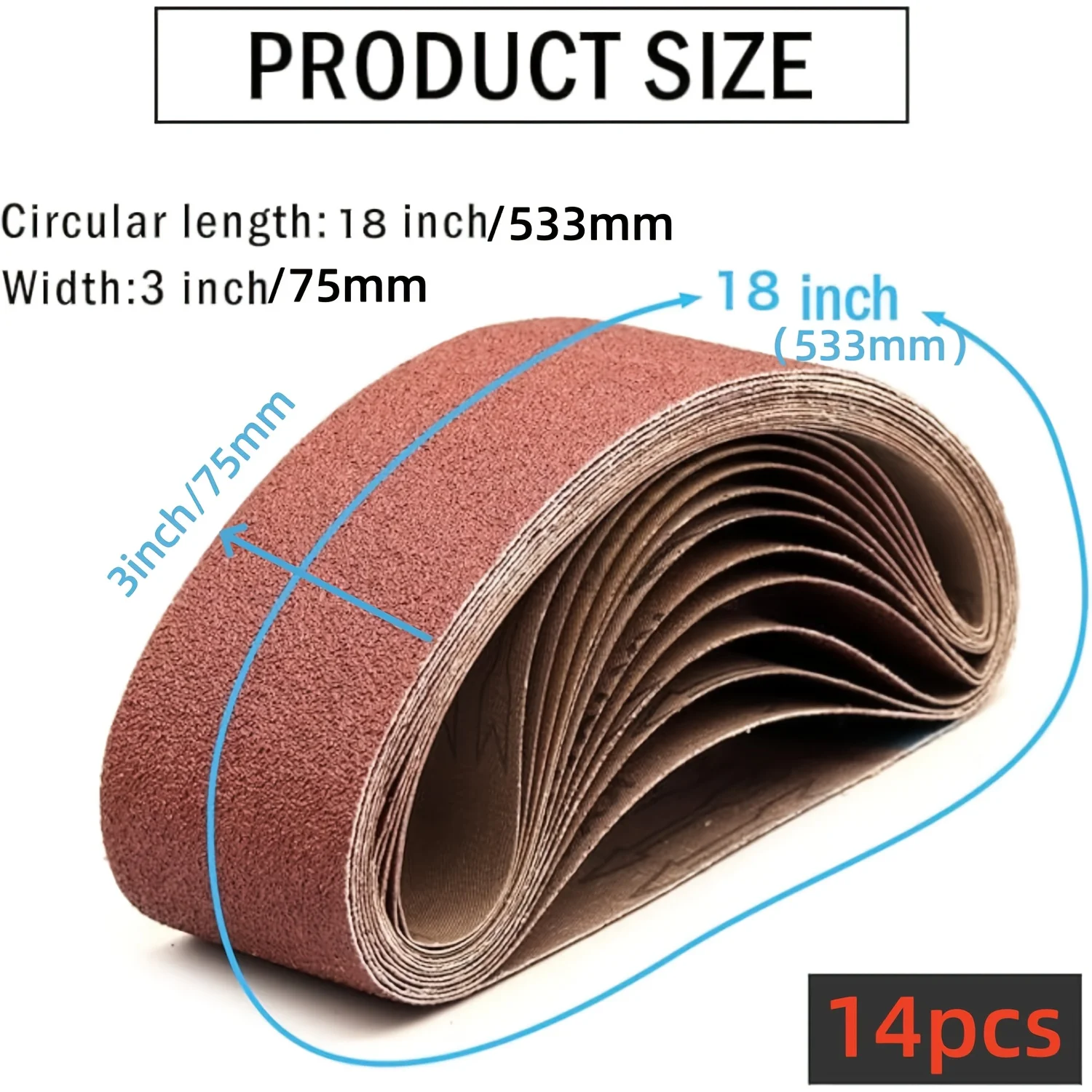 533x75mm Sanding Belts 14Pcs Mixed Grit P60-P400 Aluminum Oxide Abrasive Belt for Wood Metal Polishing