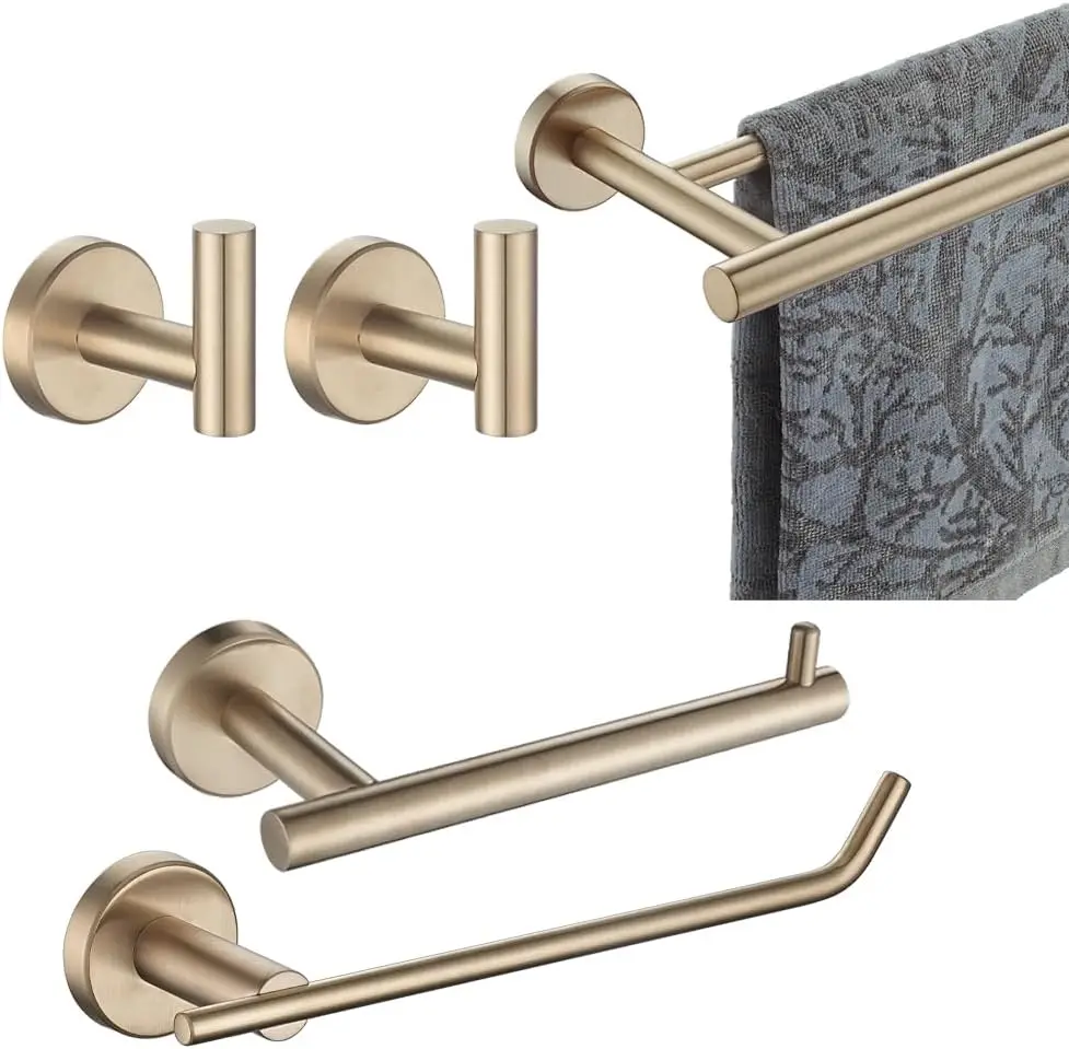 

Bathroom Hardware Set, 5-Piece Bath Accessories Set Champagne Bronze Wall Mount Includes 24 in Towel Bar, 9 in HT Bar, TP Ho