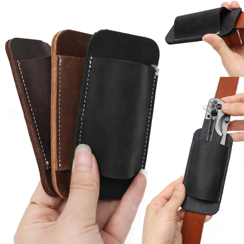 Fine Stitching Knife Cover Leather Knife Sheath for Men Retro Belt Carrying Folding Knife Holster Handmade Pocket Holder