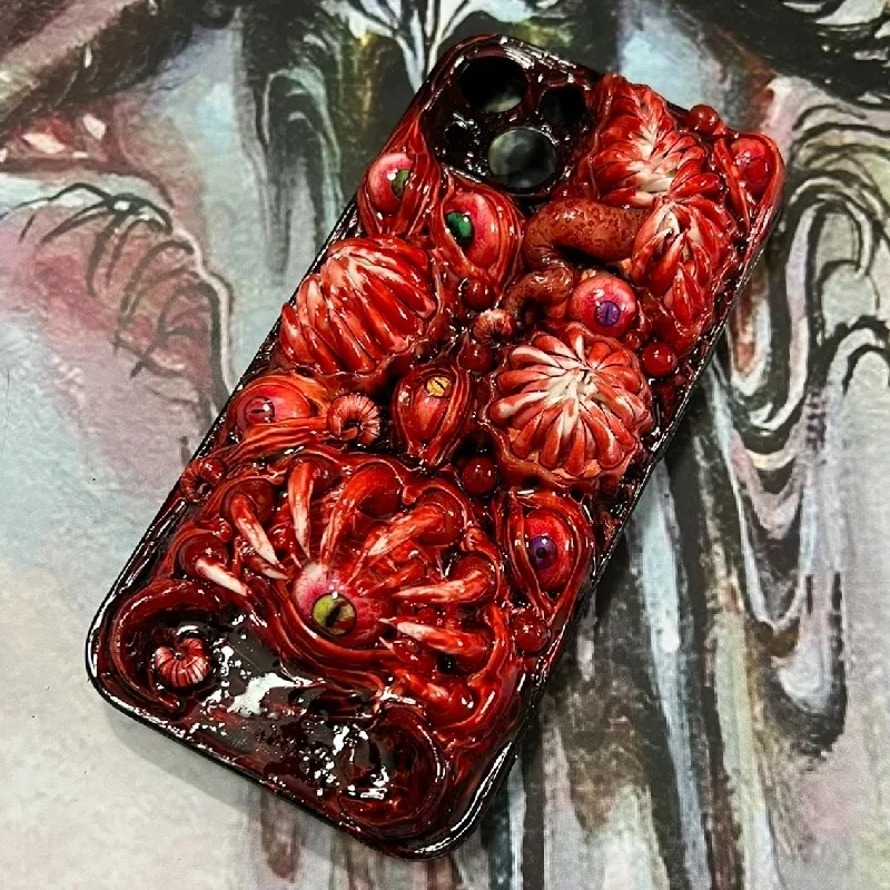 4157 Original 3D Handmade Mobile Phone Case Bloody Cthulhu Eyes Horror Teeth Mobile Phone Case Dark Gothic Punk Art Custom Gift