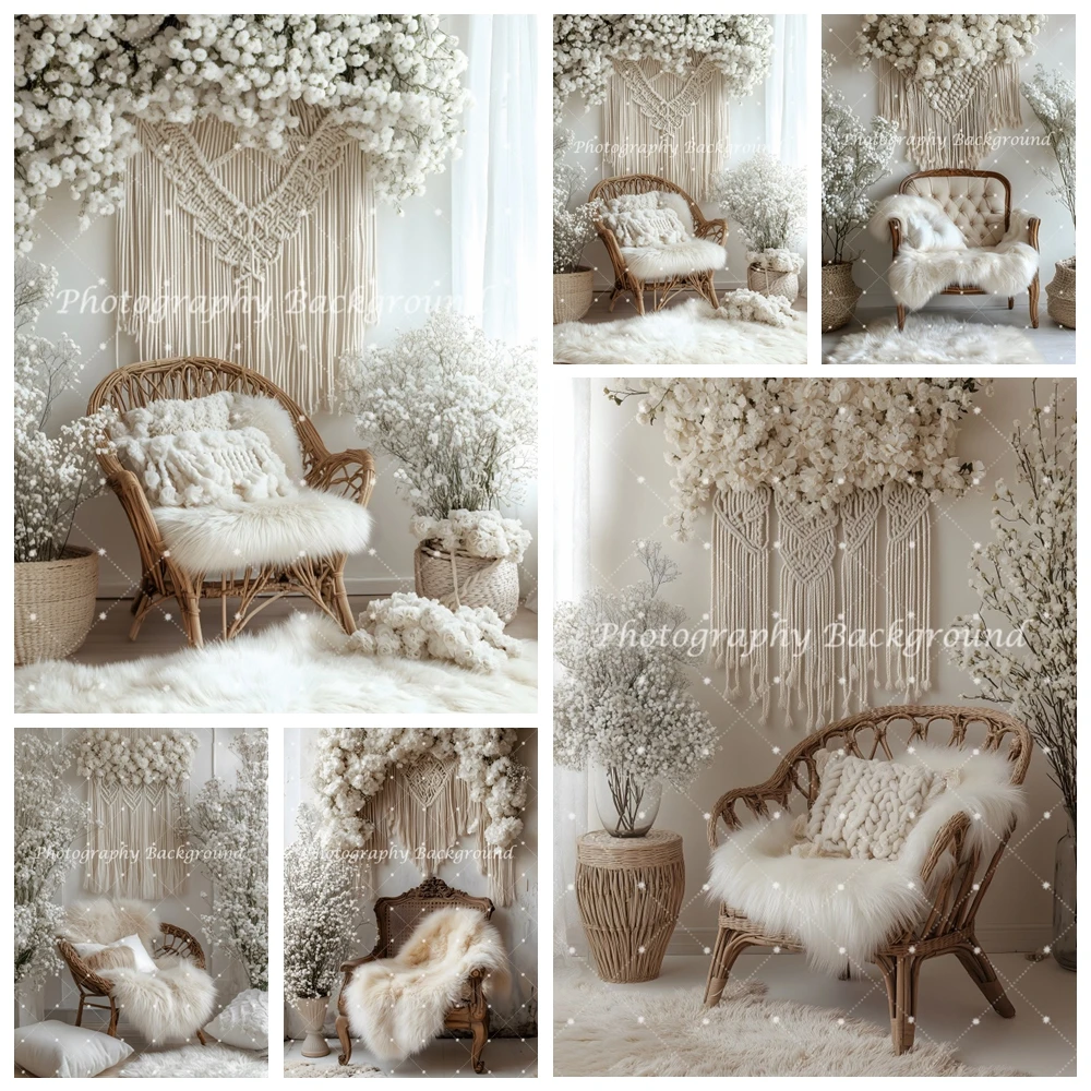الأبيض بوهو بامباس الأزهار التصوير خلفية كرسي بطانية عيد ميلاد الزفاف الأمومة صورة ديكور خلفية استوديو الصور