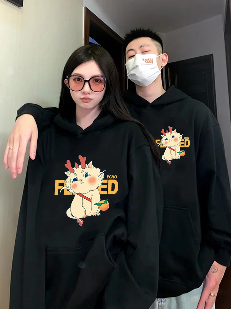 Cartoon Dragon Pattern Couple Sweatshirts 2024 New Autumn and Winter Y2k Trend Hoodies