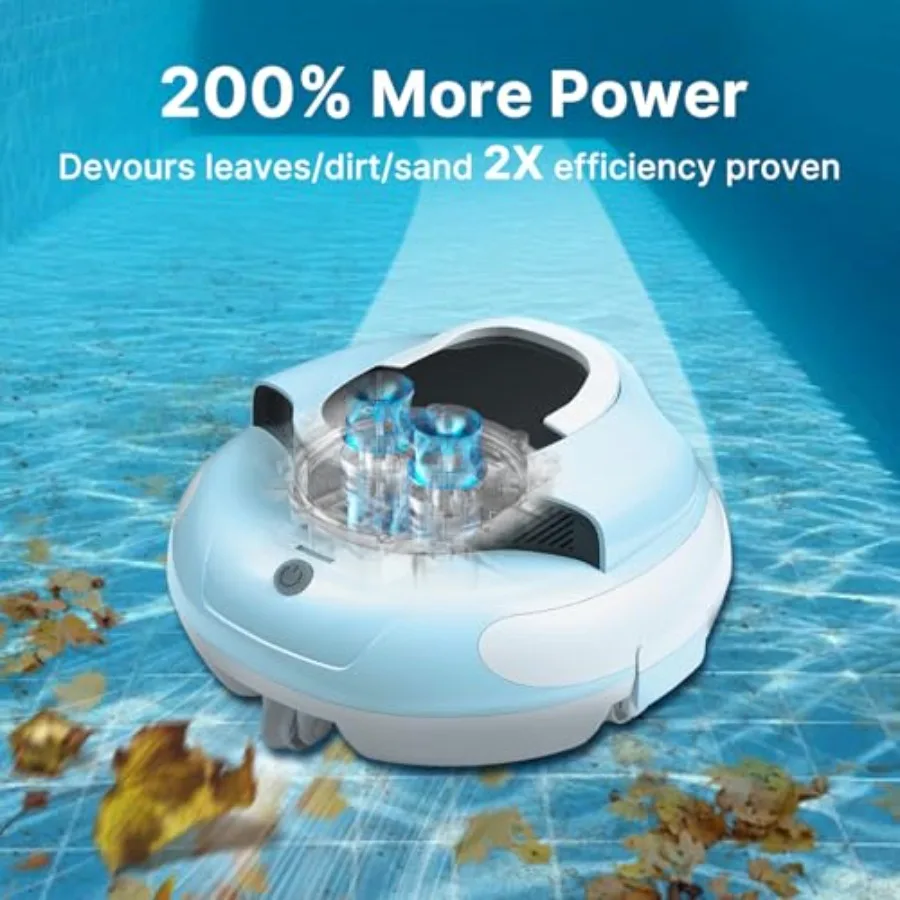 In-Ground Pool Cleaner: Dual Motor Cordless Robotic Vacuum Blue 150 Min Runtime Auto Parking Ultra-Quiet Energy Efficient Light view 2