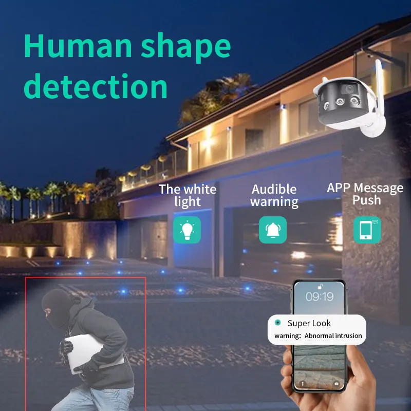 4MP ICsee APP Dual Lens 170Degree Панорамный просмотр PTZ Wi-Fi IP Bullet Camera Полноцветный AI Гуманоид Безопасность CCTV Радионяня