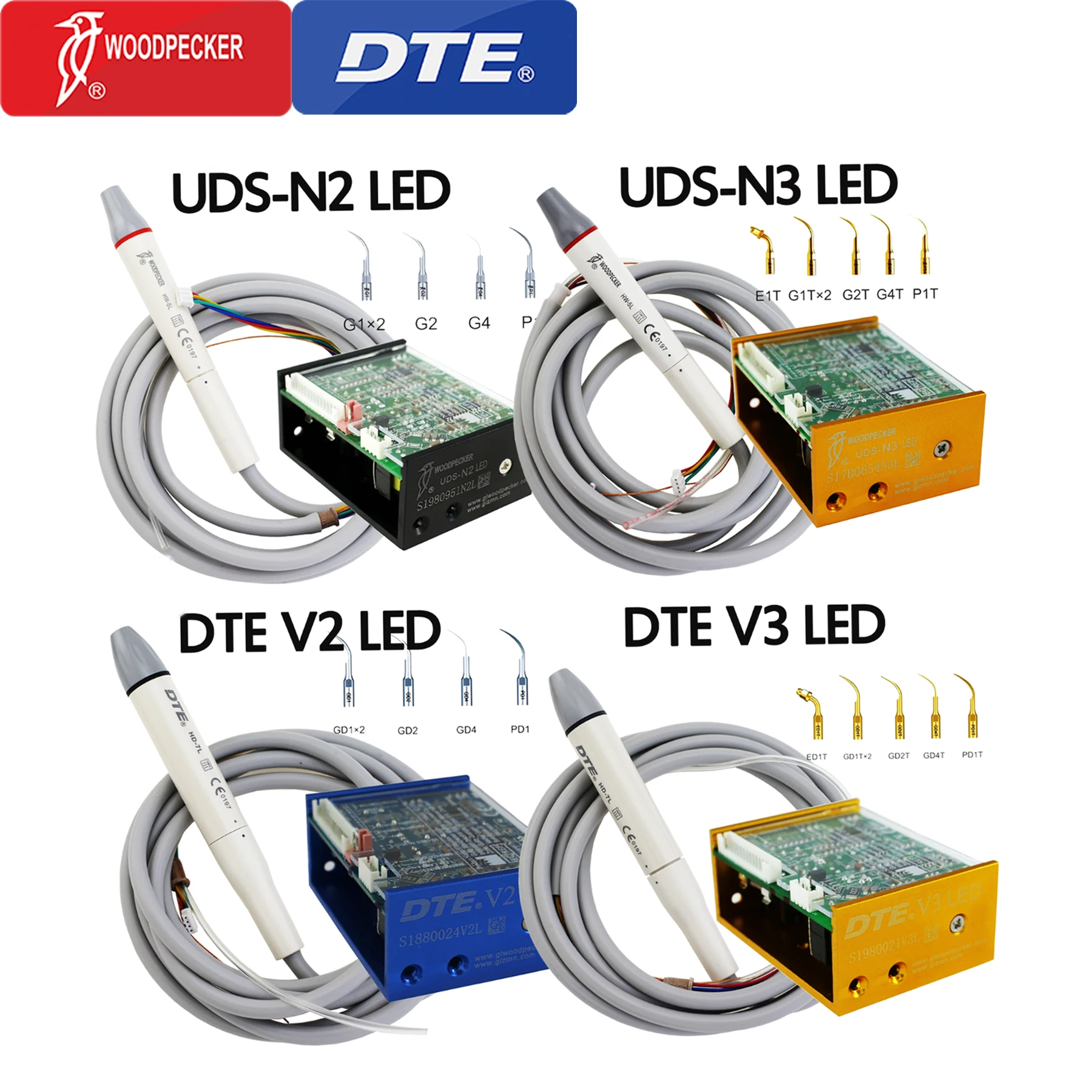 

Woodpecker DTE Dental Ultrasonic Scaler Build-in UDS LED N2 N3 LED V2 V3 Fit EMS NSK ACTEON SATELEC Teeth Whitening