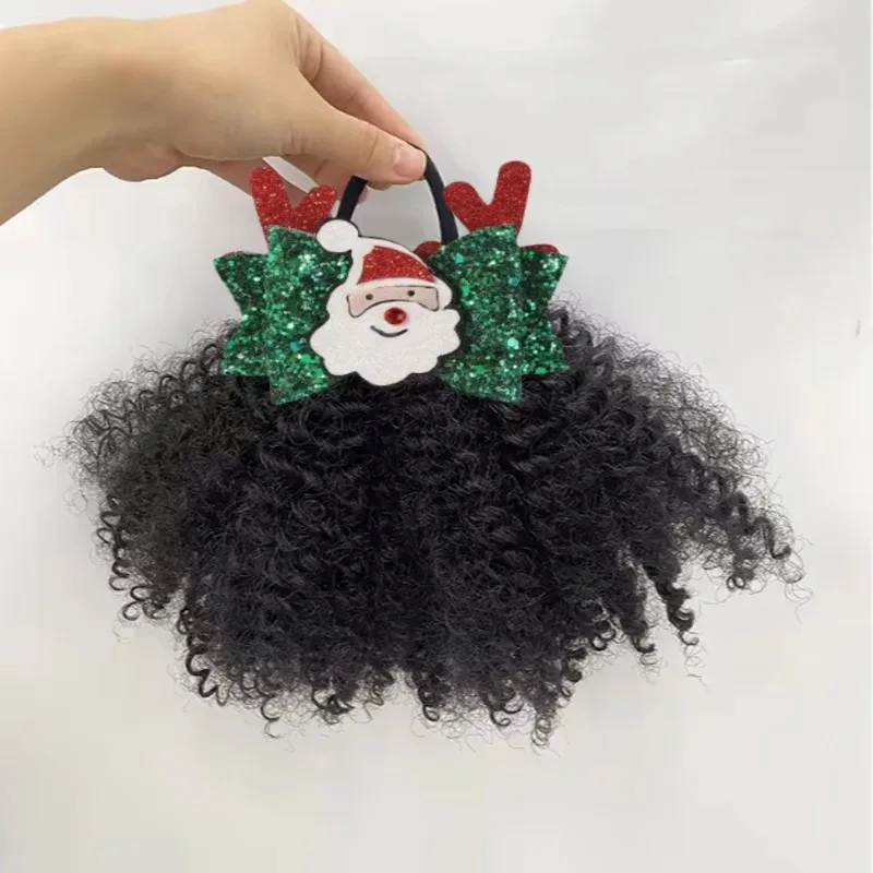 

2 шт., мягкие резинки для волос с бантом из пайеток, рождественские большие пуфы-кудрявый хвост Марли, наращивание волос для девочек, шиньоны для волос