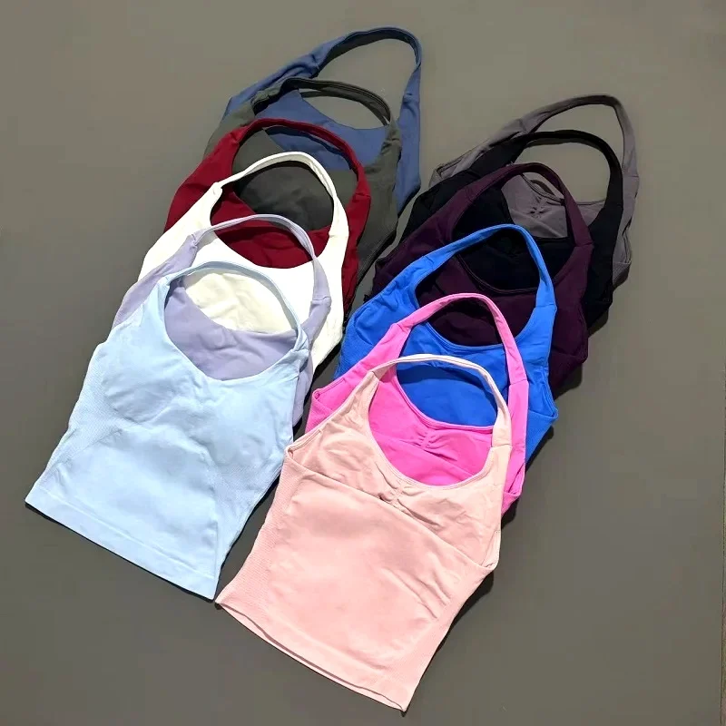 Gym Sports Top Women Seamless Yoga Tank Longline Strappy Top Open Back Bra Sportswear Gym Clothing Running Workout Halter