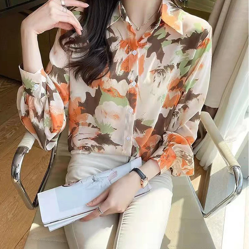 Vintage Floral Print Elegant Chic Sweet Commute Top Blouse Women Spring Autumn Fashion Casual Long Sleeve Street Shirts Blusas