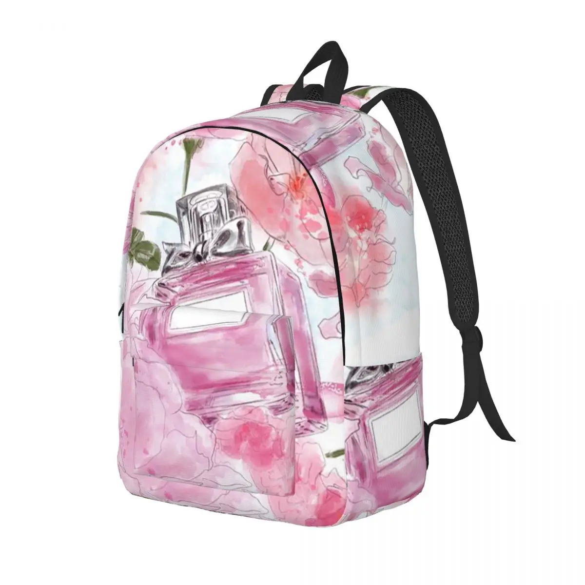 

Hand Painted Floral Perfume Bottle Printed Backpack Daypack Large Capacity Kids BookBag School Bag Shoulder Bags for Boys Girls