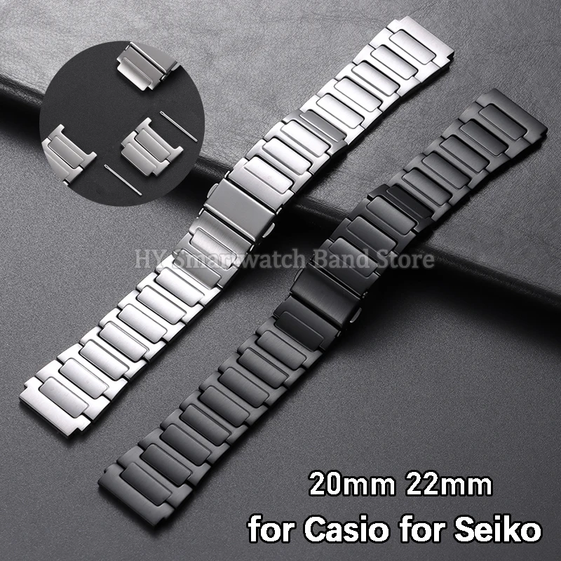 Bracelet de montre en acier inoxydable 18 mm 20 mm 22 mm pour Casio, bracelet en métal à libération rapide, extrémité plate universelle pour Seiko pour Huawei GT6/5pro