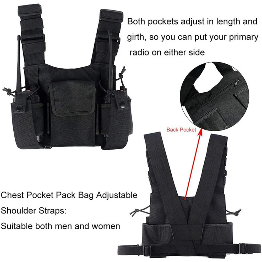 Нагрудная сумка с несколькими карманами, нагрудная сумка для радио, нагрудная сумка, жилет, нагрудная сумка с передними сумками и сумкой на молнии для универсальных раций