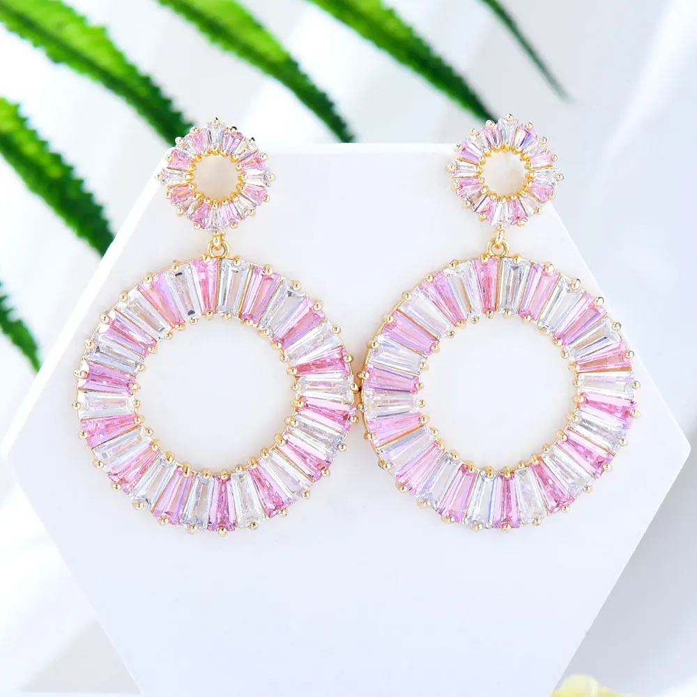 Missvikki Luxury Black Pink Dangle Earrings For Women Wedding Party Bridal Jewelry boucle d'oreille femme Gift 2022 New Trendy