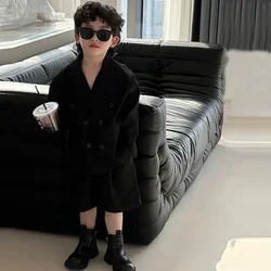 Summer Autumn Boys Two Piece Set Suit Full Sleeve Top Long Pant Cool Outdoor Loose Fashion Turn-down Collar
