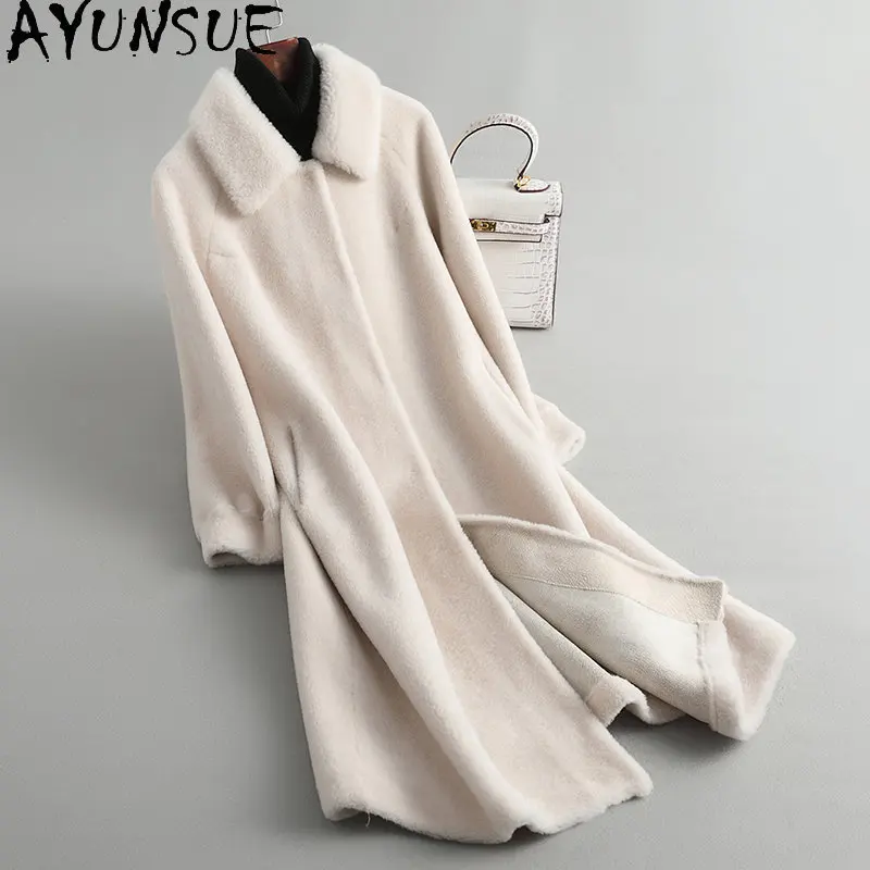 

AYUNSUE 100% Sheep Shearing Jacket Elegant Women 2023 Wool Coats for Women Mid-length Fur Coat New Jackets Outwear Veste Femmes