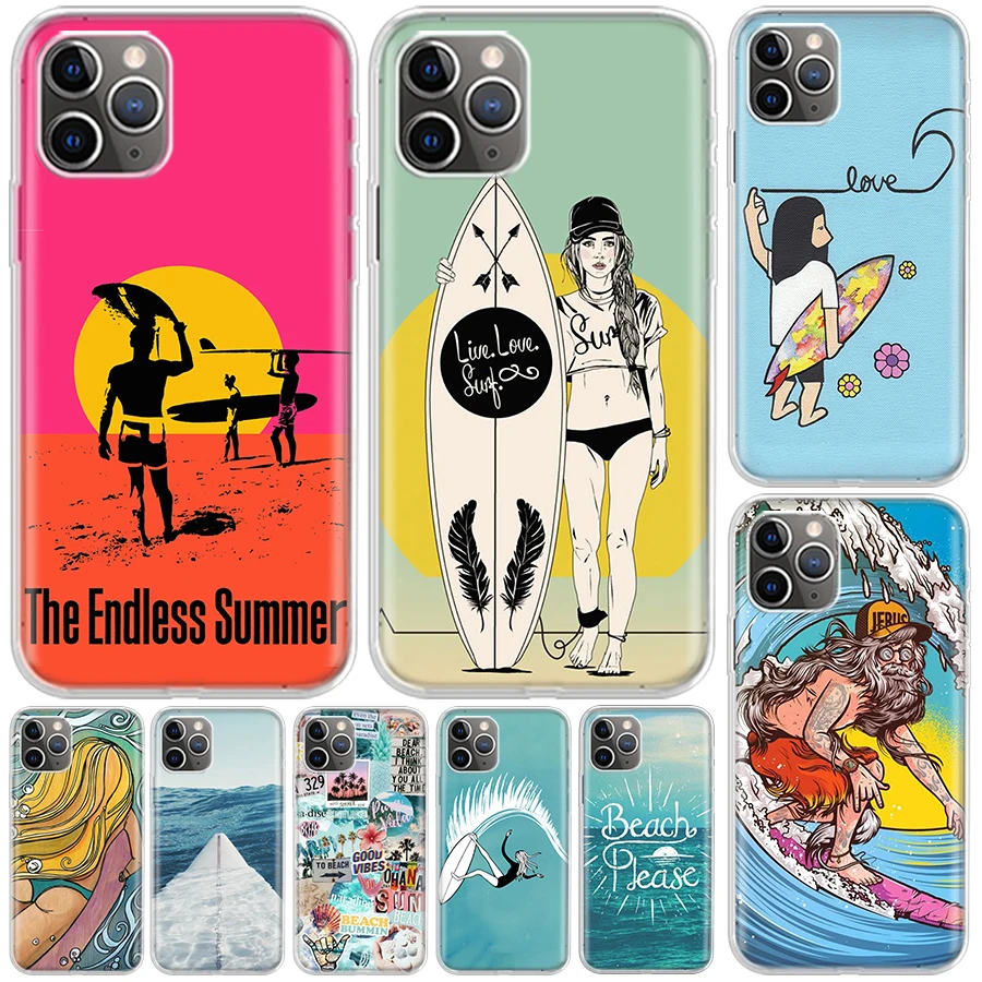 Surfboard Surfing Art Surf Girl Summer Cover For iPhone 16 15 14 13 12 11 Pro Max Apple Phone Case X XS 7 Plus 8 + Art Customize