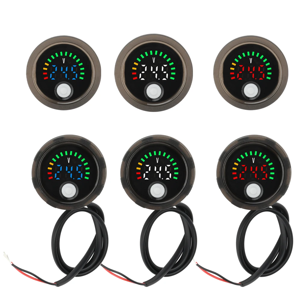 DC 7-100V Waterproof Voltmeter 12V 2A Round LED Digital Voltage Indicator Monitor for Acid/Lithium Battery Boat Motorcycle