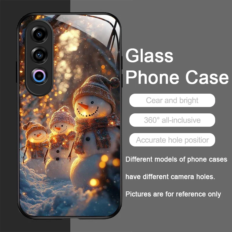 Casing Ponsel Kaca Tempered Pola Manusia Salju Natal Musim Dingin yang Lucu untuk Oneplus 13 R 12 11 10 9 Nord 2T CE 4 3 2 Lite ACE3 Pro Cover